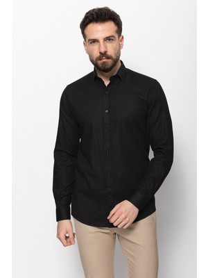 Düz Siyah Renk Slim Fit Erkek Gömlek