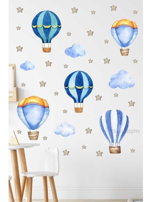 Mediterian Gri yıldız desenli suluboya balonlar, renkli çocuk odası duvar süsleri, 5+ parça