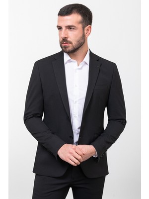 Düz Siyah Renk Slim Fit Mono Yaka Klasik Erkek Ceket