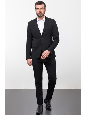 Düz Siyah Renk Slim Fit Mono Yaka Klasik Erkek Ceket