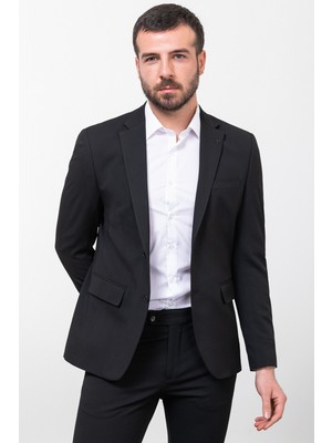 Düz Siyah Renk Slim Fit Mono Yaka Klasik Erkek Ceket