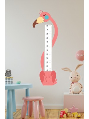 Mediterian Çocuk odası flamingo boy ölçer dekor sticker, çok renkli, düz desenli, yapışkanlı
