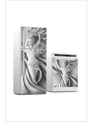 Mediterian Buzdolabı ve Bulaşık Makinesi Kapağı Kaplama 3 Boyutlu Kadın Yapışkanlı Sticker Folyo Kaplama