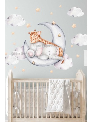 Mediterian Çocuk odası renkli sevimli hayvan duvar sticker seti, eğlenceli dekorasyon, 5+ parça