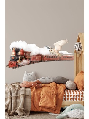 Mediterian Pastel renkli tren, baykuş ve yıldızlar çocuk odası duvar çıkartması, 5+ parça