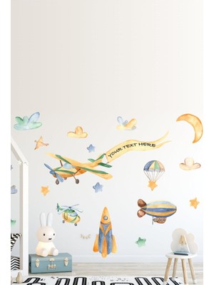 Mediterian Pastel renkli gökyüzü temalı duvar sticker seti, bebek ve çocuk odası için 5+ parça