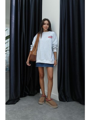 Gri Paris Baskılı Sweatshirt