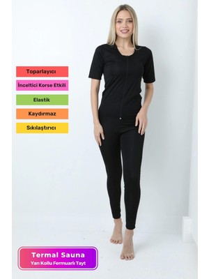 Carlburn Yeni Seri Toparlayıcı  Şekillendirici Terleme Kadın Kısa Kollu Fermuarlı Sauna Takım