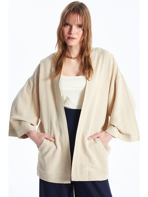 Lcw Vision Açık Bej Şal Yala Düz Keten Karışımlı Oversize Kadın Kimono