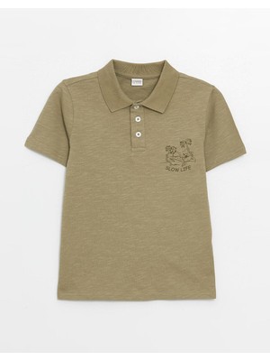 Lcw Kids Açık Turuncu Polo Yaka Baskılı Kısa Kollu Erkek Çocuk Tişört