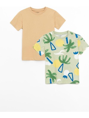 Lcw Baby Pastel Yeşil Baskılı Bisiklet Yaka Kısa Kollu Baskılı Erkek Bebek Tişört 2'li