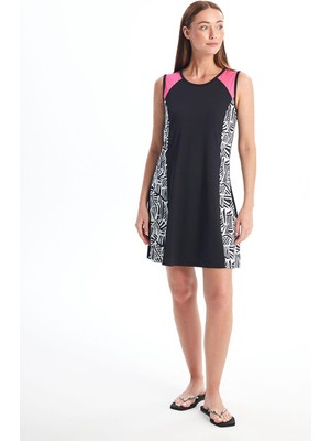 Lcw Dream Siyah Baskılı Bisiklet Yaka Desenli Kadın Tesettür Mayo Takımı