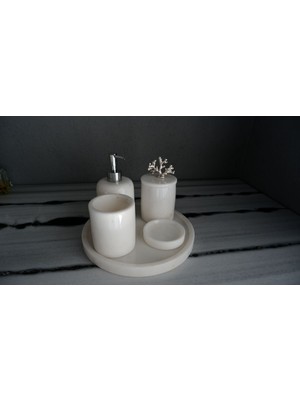 TeknoTrust 5'li Mermer Banyo Seti, Beyaz-Zambak-Silver, 5 Parça, Şık ve Modern Tasarım