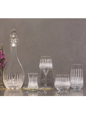 Sudeka 61 Parça 12 Kişilik Üççember El Dekor Kesme Cam Su Bardak Takımı,Meşrubat Bardağı Seti