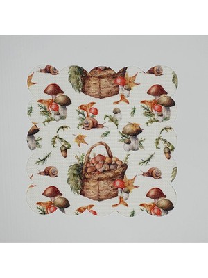 Deco Sulu Boya Sonbahar Piknik Sepeti ve Mantar Desenli Dijital Baskılı Lazer Kesim Kokteyl Peçetesi