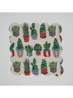 Deco Nakış Efektli Kaktüs Desenli Dijital Baskılı Lazer Kesim Kokteyl Peçetesi