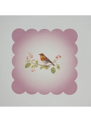 Deco Pastel Pembe Zemin Kuş Desenli Dijital Baskılı Lazer Kesim Kokteyl Peçetesi