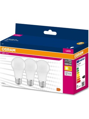 Osram Led Value 10W Sarı Işık E-27 1055lm Ampul 3 lü Paket