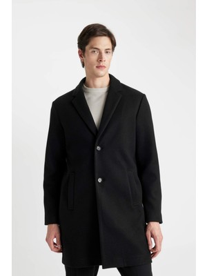 DeFacto Siyah Relax Fit Düğmeli Cepli Uzun Kaşe Kaban Y8903AZ24AU