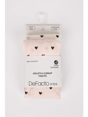 DeFacto Kız Çocuk 2'li Kalp Desenli Külotlu Çorap D7471A8NS