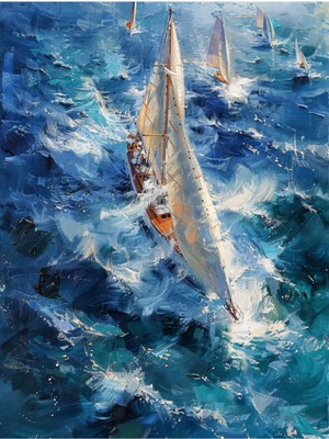 Sailboat In Blue Kanvas Tablo