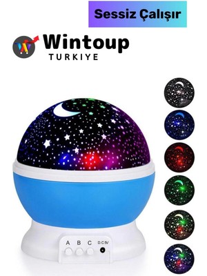 Gece Lambası Tavana Işık Yansıtan Dönen Yıldız Ay Projeksiyon Çocuk ve Genç Odası Lamba Işık Küresi