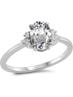 Silveranka 925 Ayar Gümüş Oval Beyaz Taşlı Trend Yüzük