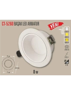 Cata 8W Başak LED Armatür (Beyaz Kasa) (3 Renk)