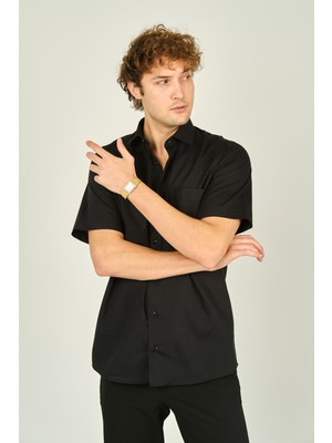 Figs Erkek Kısa Kollu Tek Cep Detaylı Pamuklu Gömlek 1000 Siyah