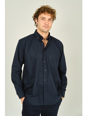 Mugi Erkek Uzun Kollu Tek Cepli %100 Pamuk Gömlek 4100 Lacivert