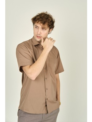 Figs Erkek Kısa Kollu Tek Cep Detaylı Pamuklu Gömlek 1000 Kahverengi
