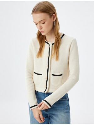 Koton Bisiklet Yaka Hırka Biyeli Düğmeli Cep Detaylı Slim Fit