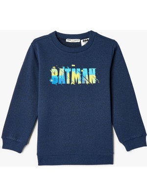 Koton Batman Sweatshirt Lisanslı Uzun Kollu Bisiklet Yaka Şardonlu