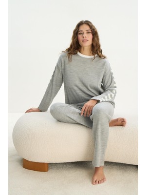 Kadın Uzun Kol Gri Mlelanj %100 Acrylic Pijama Takım C9T0N1O61