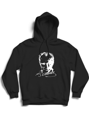 The Fame Mustafa Kemal Atatürk, Portre, Imzalı %100 Pamuk Kapüşonlu Sweatshirt Hoodie