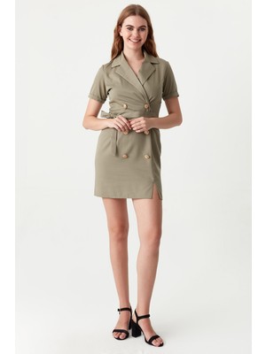 Kadın Düğme Detaylı Kuşaklı Ceket Elbise