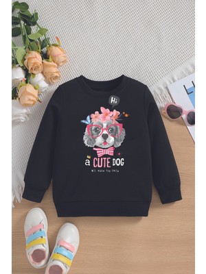 Myada Yeni Sezon Gözlüklü Cute Dog Baskılı Oversize Kapüşonlu Çocuk Sweatshirt 14647
