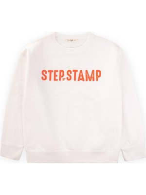 Cigit Step By Stamp Baskılı Sweatshirt 9-14 Yaş Kırık Beyaz