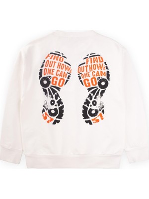 Cigit Step By Stamp Baskılı Sweatshirt 9-14 Yaş Kırık Beyaz