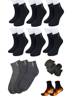 Mistero Socks Termal Kısa Konç Çorap, Dikişsiz Havlu, Kışlık Ekonomik Seri 6 Çift