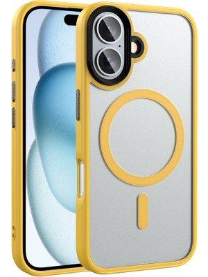 Alan Tech Apple iPhone 16 Plus Kılıf Mat Arka Yüzey Wireless Şarj Özellikli Flet Magsafe Kapak-Sarı