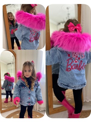 Berfonzo Kids Barbie Kız Çocuk Kışlıkdenim Kot Mont