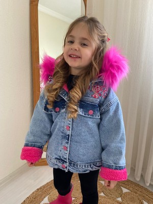 Berfonzo Kids Barbie Kız Çocuk Kışlıkdenim Kot Mont