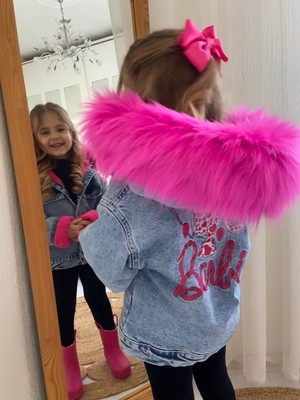 Berfonzo Kids Barbie Kız Çocuk Kışlıkdenim Kot Mont