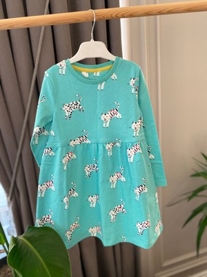 Baby Kedi Kaplan Baskılı Pamuklu Penye Uzun Kollu Kız Çocuk Elbise