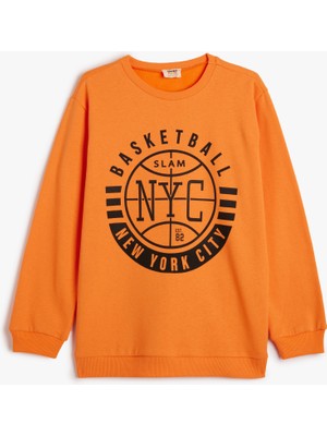 Koton Sweatshirt Uzun Kollu Bisiklet Yaka Basketbol Temalı Baskı Detaylı