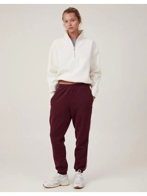 Oversize Yarım Farmuarlı Yakalı Basic Sweatshirt - Beyaz