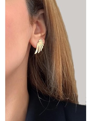 Altın Kaplama Minimalist Melek Kanadı Çivi Küpe