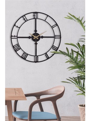 Mediterian 50cm Siyah Metal Duvar Saati, Sessiz Mekanizma, Modern Tasarım