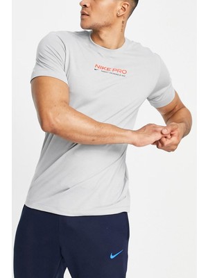 Nike Pro Dri Fit Training Logo Tshirt Grey Erkek Tişört Gri